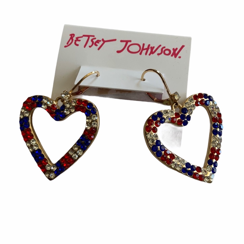 BETSEY JOHNSON RED/WHT/BLUE HEART EARRINGS
